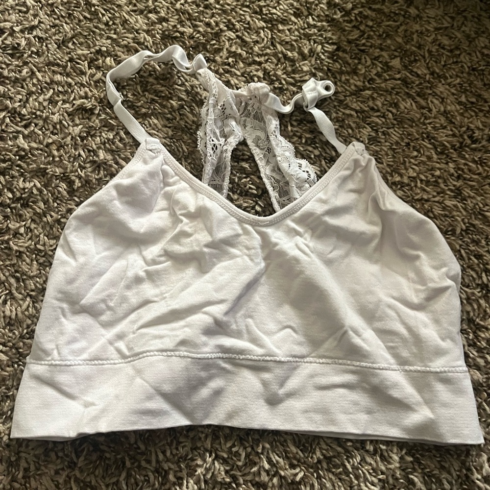 white lacy bra top